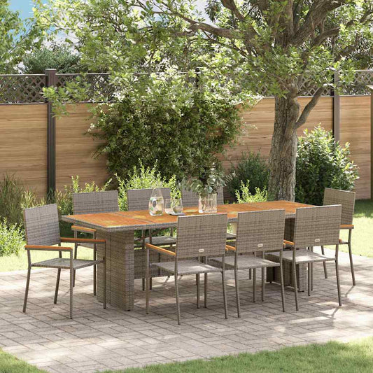 Set da Pranzo per Giardino 9 pcs Grigio polyrattan