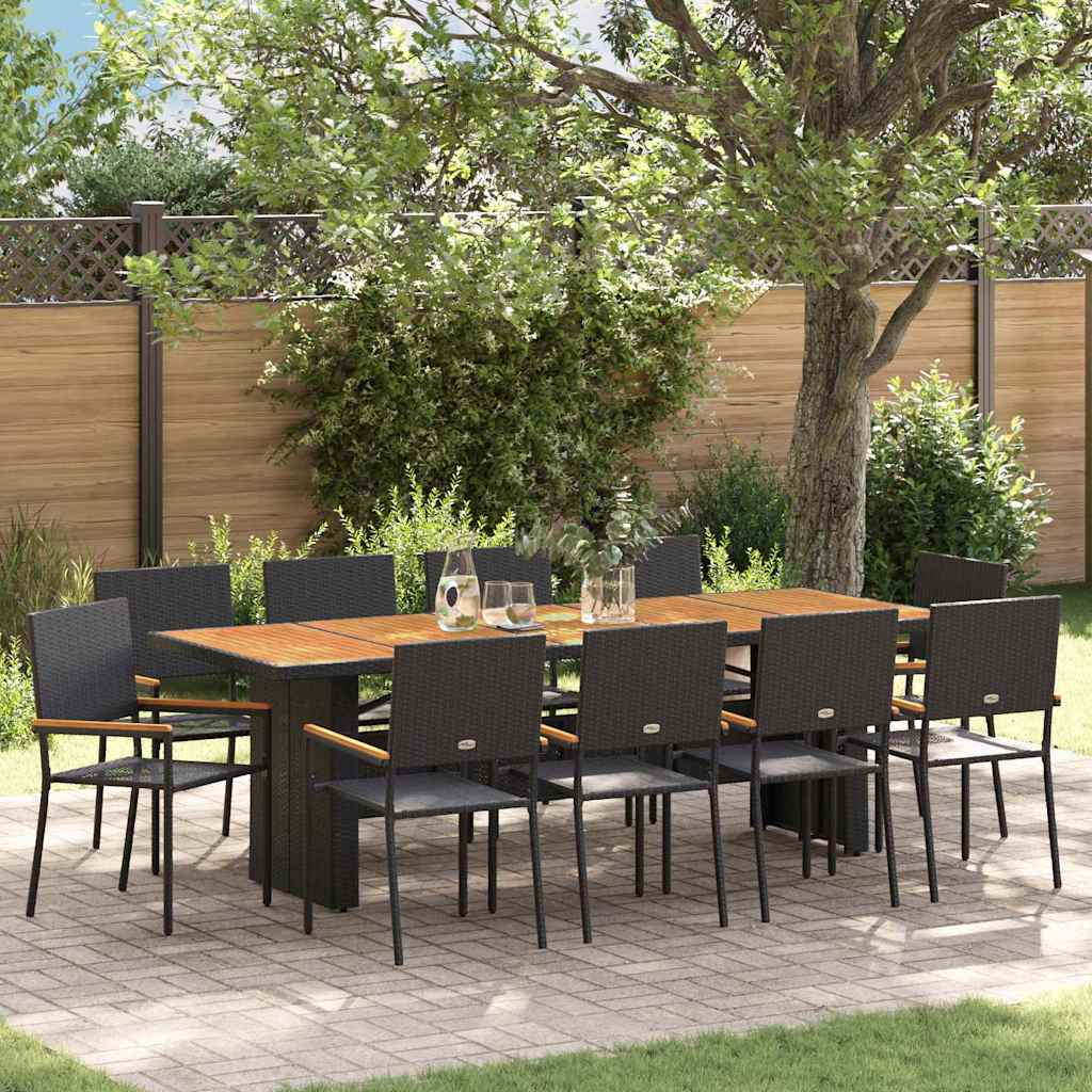 Set da Pranzo per Giardino 11 pcs Nero Poly Rattan - homemem39