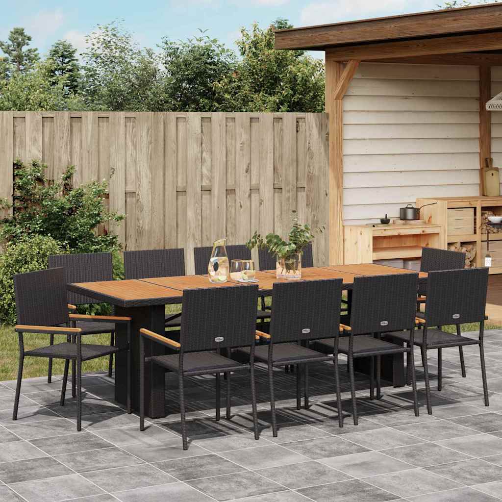 Set da Pranzo per Giardino 11 pcs Nero Poly Rattan - homemem39