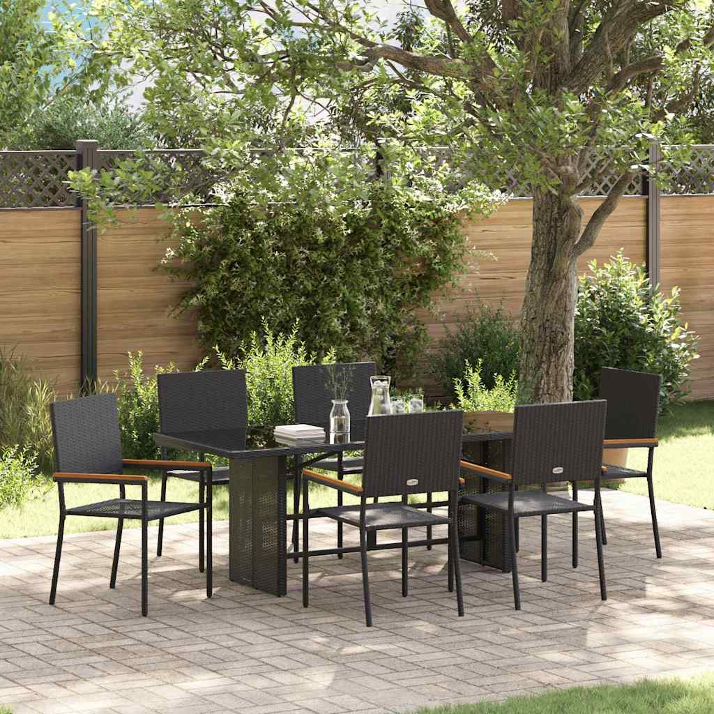 Set da Pranzo per Giardino 7 pcs Nero polyrattan