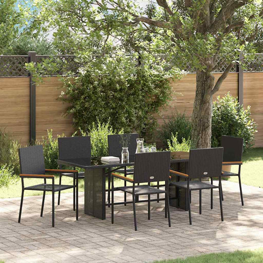 Set da Pranzo per Giardino 7 pcs Nero polyrattan