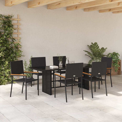 Set da Pranzo per Giardino 7 pcs Nero polyrattan