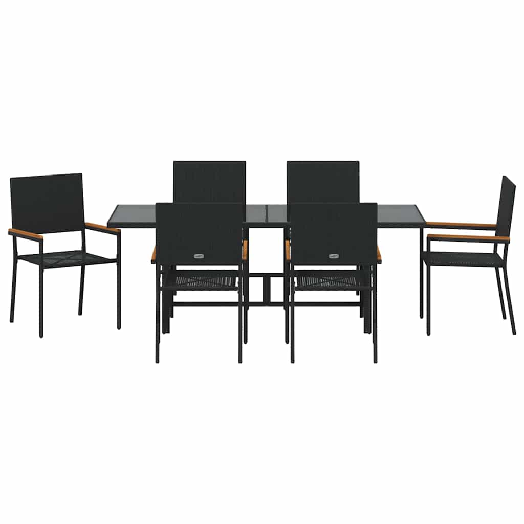 Set da Pranzo per Giardino 7 pcs Nero polyrattan