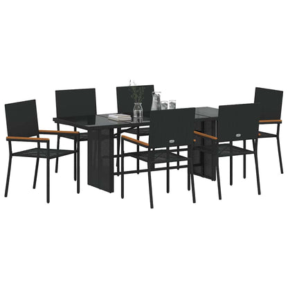 Set da Pranzo per Giardino 7 pcs Nero polyrattan