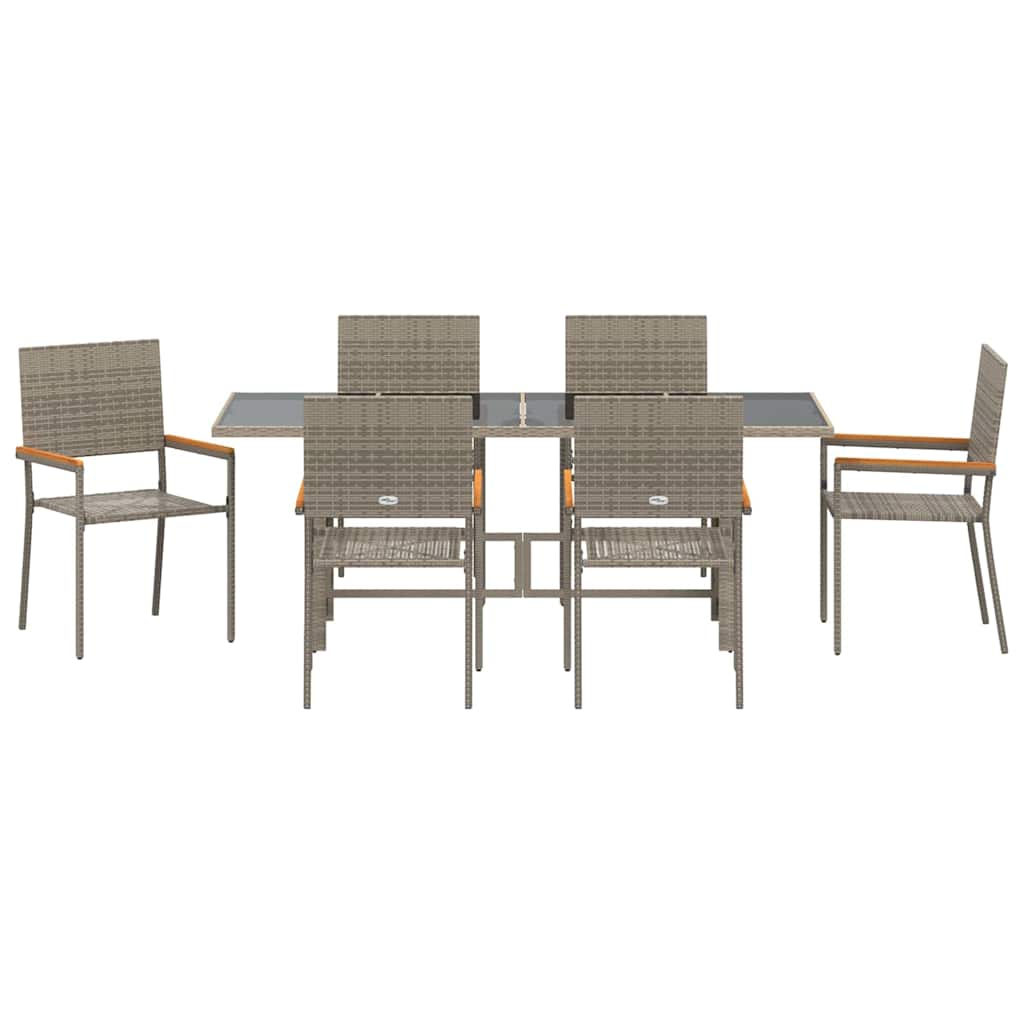 Set da Pranzo per Giardino 7 pcs Grigio polyrattan