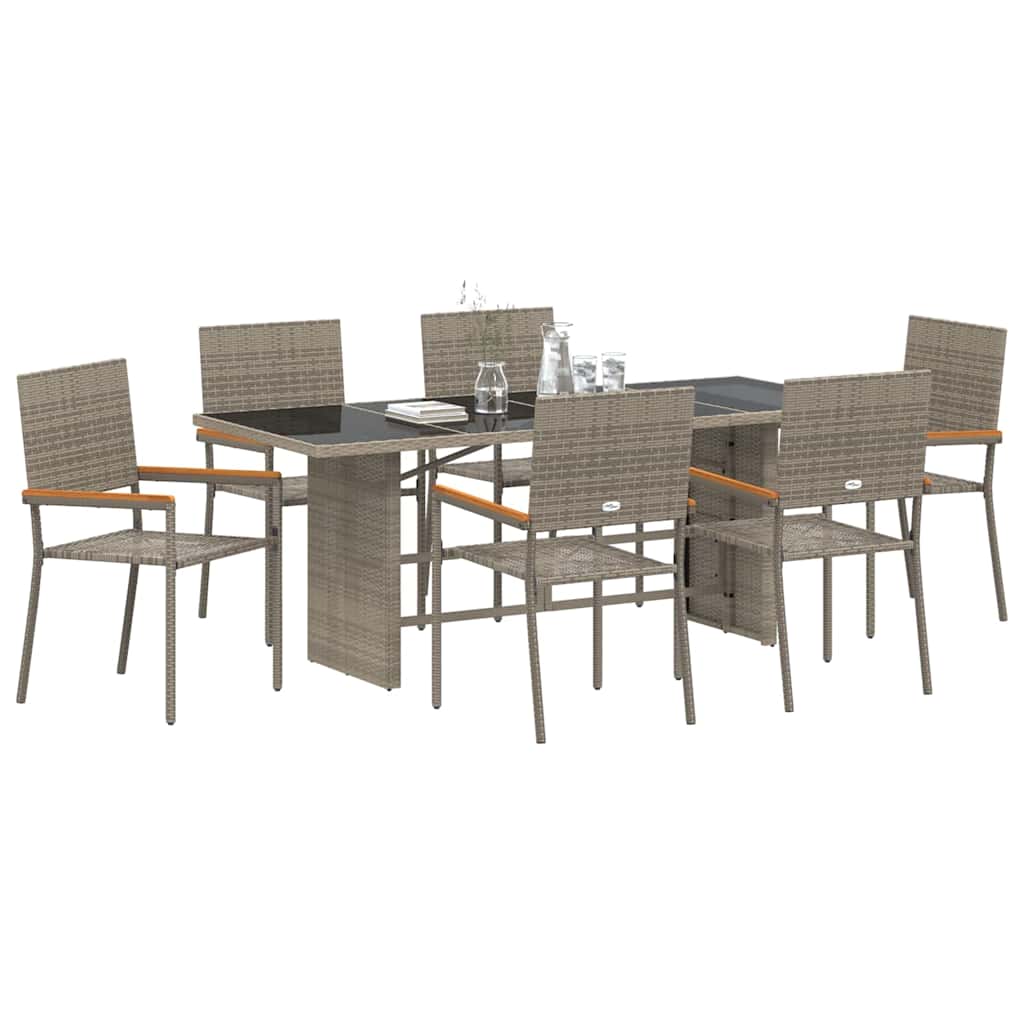 Set da Pranzo per Giardino 7 pcs Grigio polyrattan