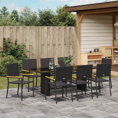 Set da Pranzo per Giardino 9 pcs Nero polyrattan