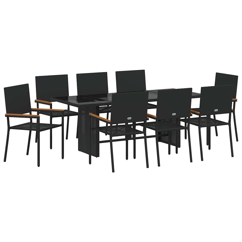 Set da Pranzo per Giardino 9 pcs Nero polyrattan