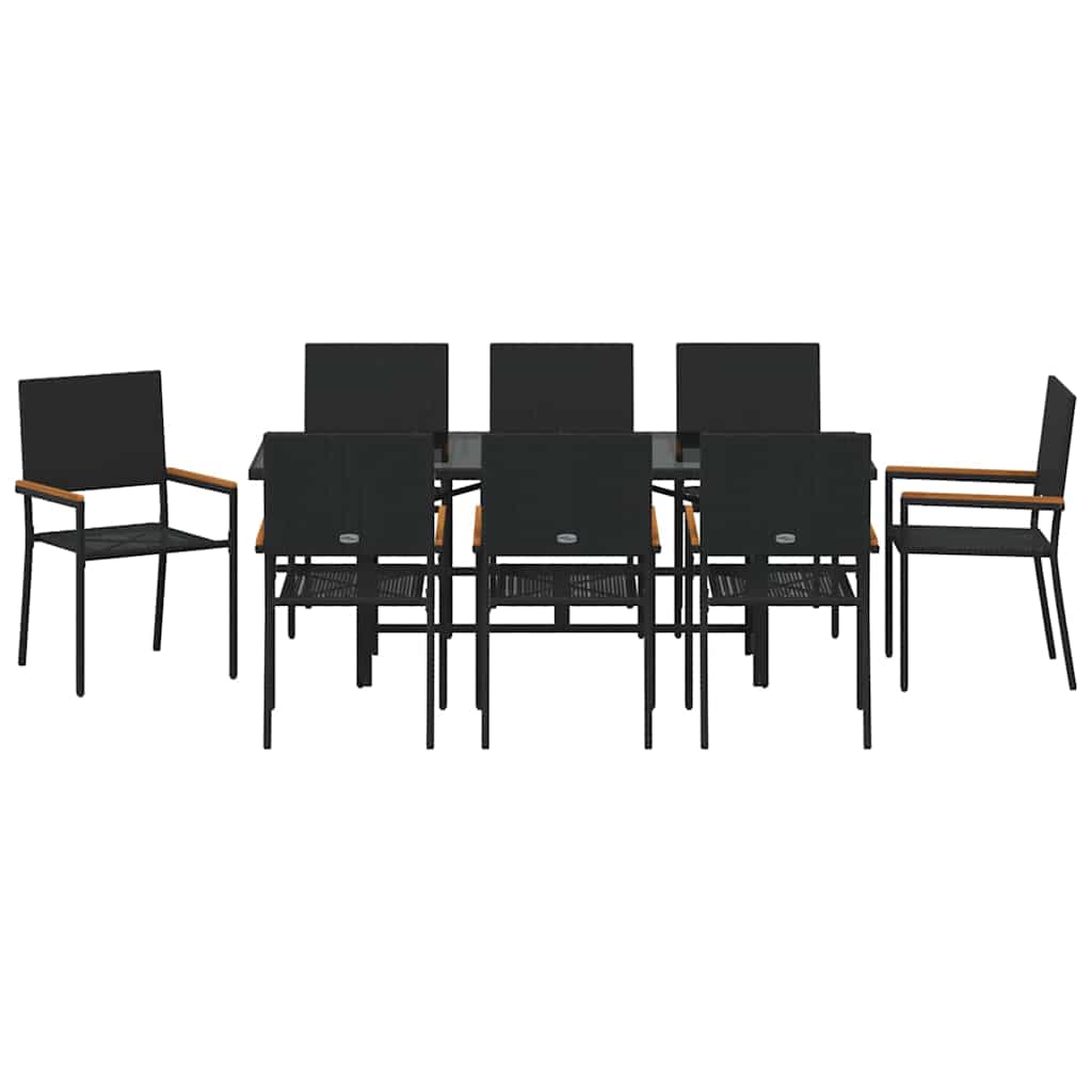 Set da Pranzo per Giardino 9 pcs Nero polyrattan