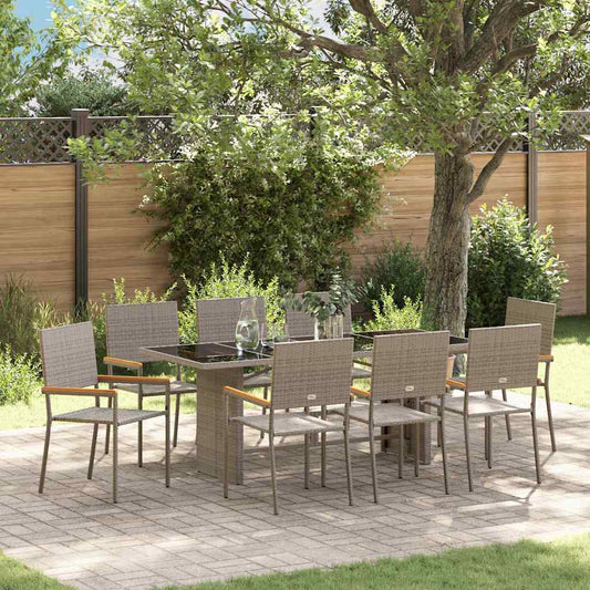 Set da Pranzo per Giardino 9 pcs Grigio polyrattan