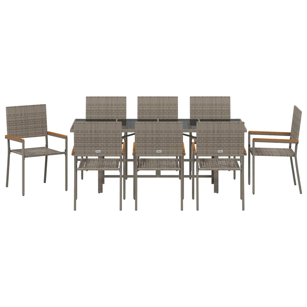 Set da Pranzo per Giardino 9 pcs Grigio polyrattan