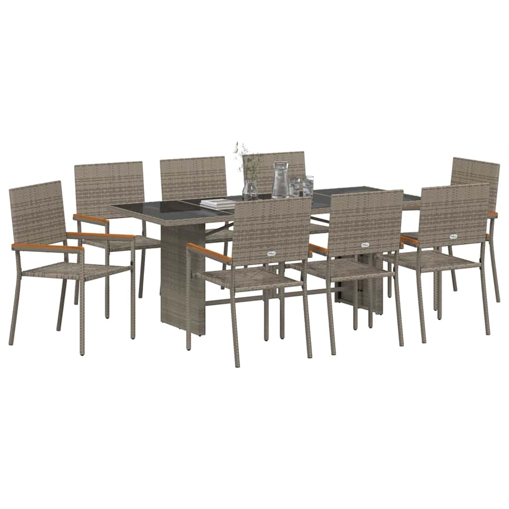 Set da Pranzo per Giardino 9 pcs Grigio polyrattan