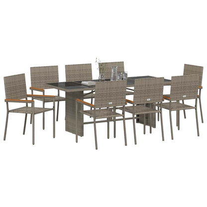 Set da Pranzo per Giardino 9 pcs Grigio polyrattan