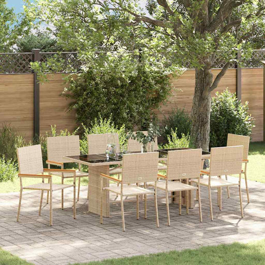 Set da Pranzo per Giardino 9 pcs Beige polyrattan