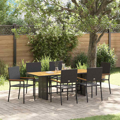 Set da Pranzo per Giardino 7 pcs Nero e Marrone polyrattan