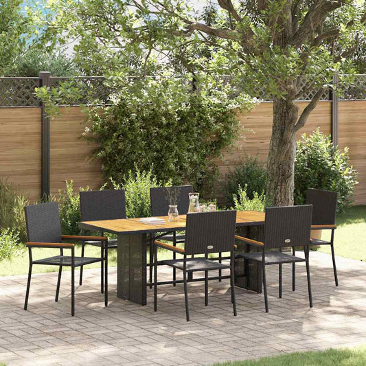 Set da Pranzo per Giardino 7 pcs Nero e Marrone polyrattan