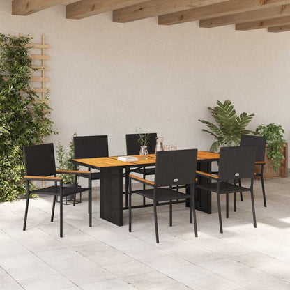 Set da Pranzo per Giardino 7 pcs Nero e Marrone polyrattan