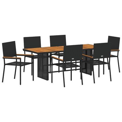 Set da Pranzo per Giardino 7 pcs Nero e Marrone polyrattan