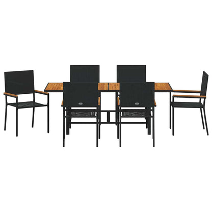 Set da Pranzo per Giardino 7 pcs Nero e Marrone polyrattan