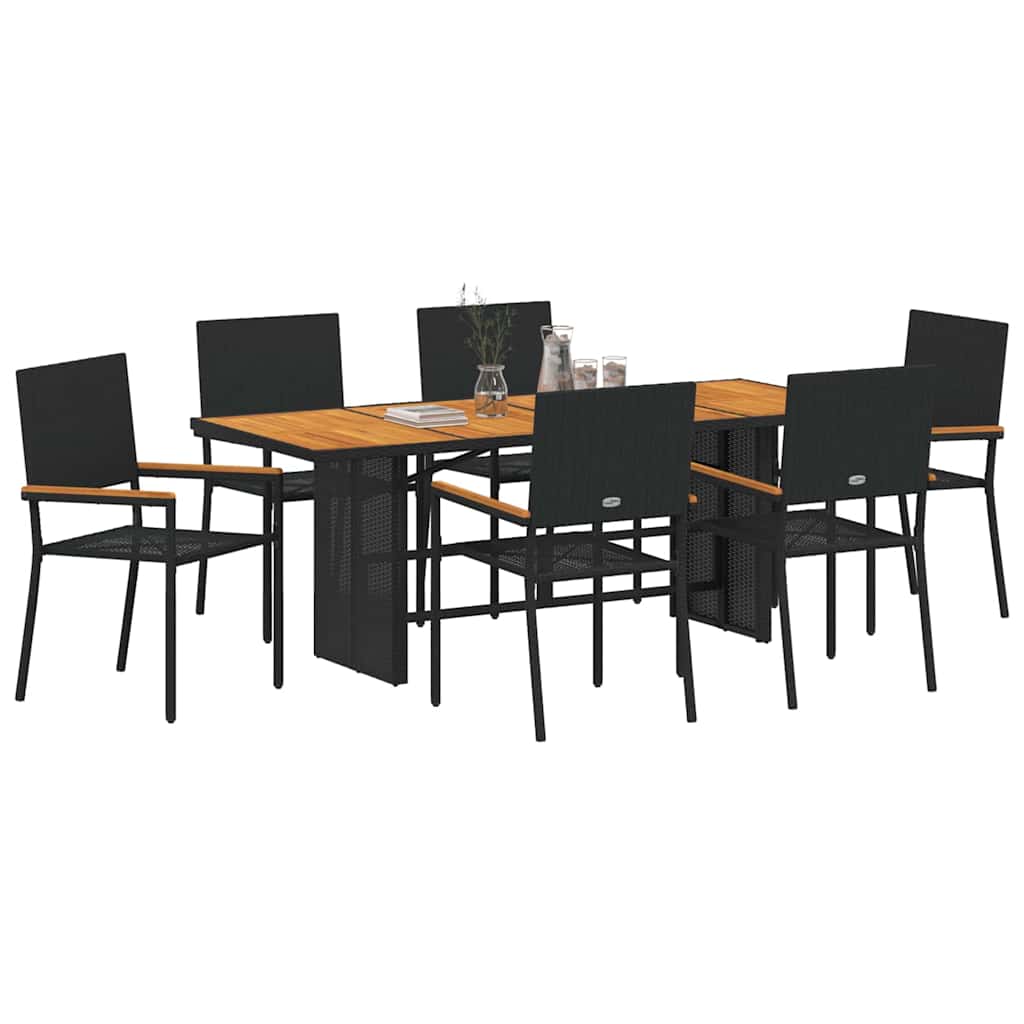 Set da Pranzo per Giardino 7 pcs Nero e Marrone polyrattan