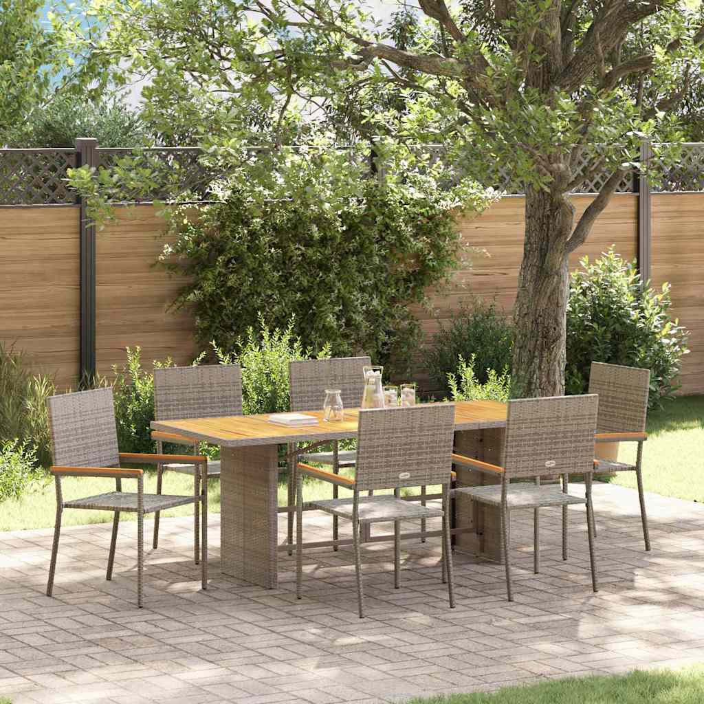 Set da Pranzo per Giardino 7 pcs Grigio polyrattan
