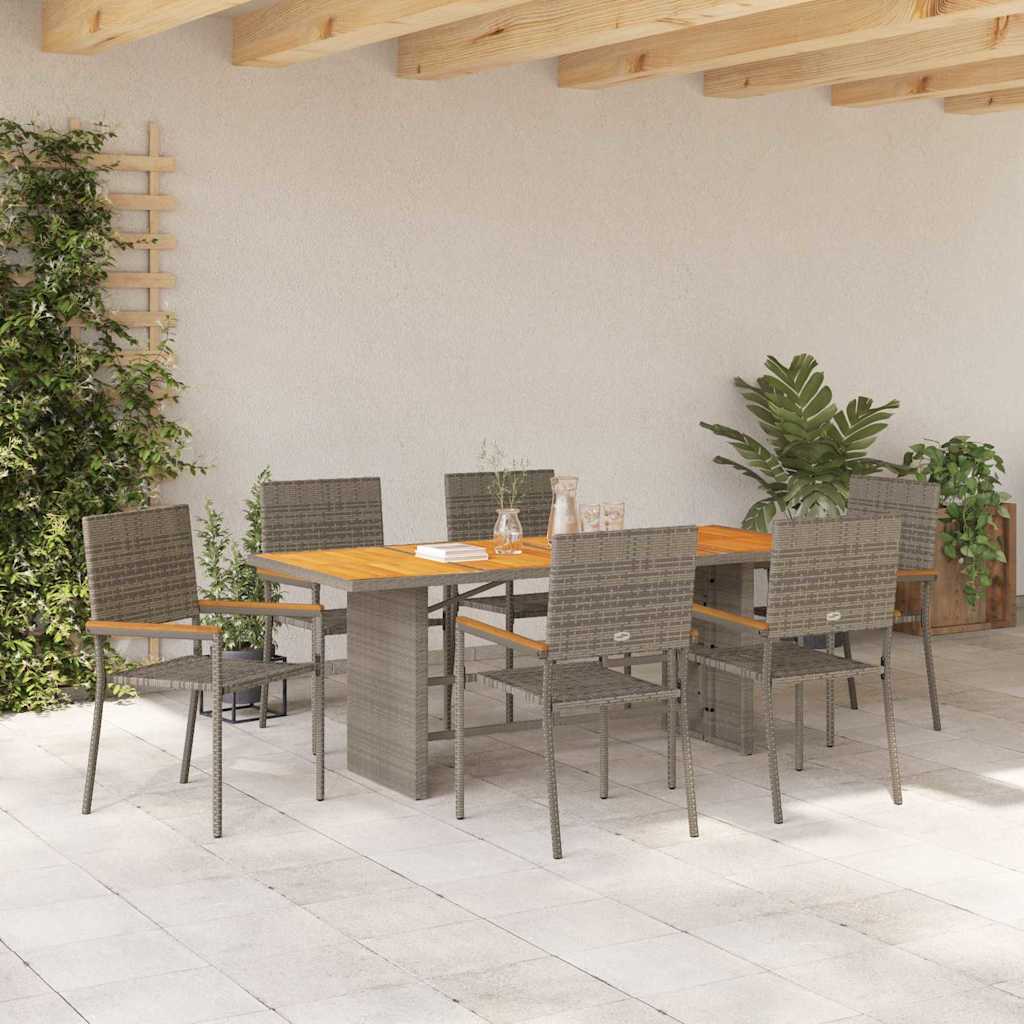 Set da Pranzo per Giardino 7 pcs Grigio polyrattan