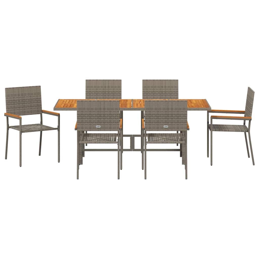Set da Pranzo per Giardino 7 pcs Grigio polyrattan