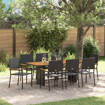 Set da Pranzo per Giardino 9 pcs Nero e Marrone polyrattan