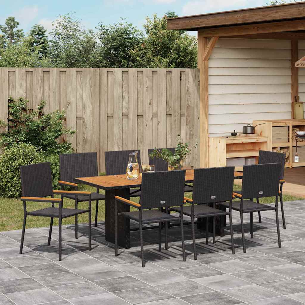 Set da Pranzo per Giardino 9 pcs Nero e Marrone polyrattan