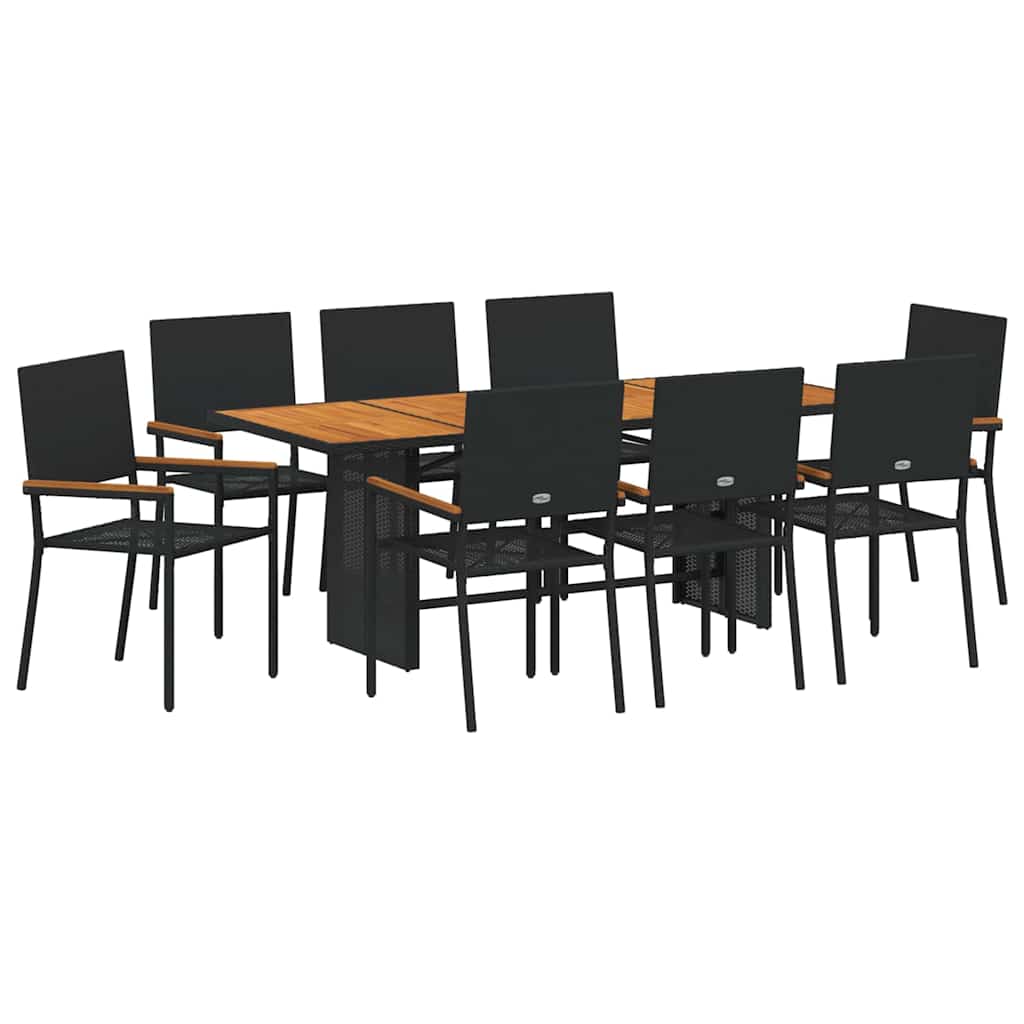 Set da Pranzo per Giardino 9 pcs Nero e Marrone polyrattan