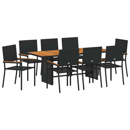 Set da Pranzo per Giardino 9 pcs Nero e Marrone polyrattan