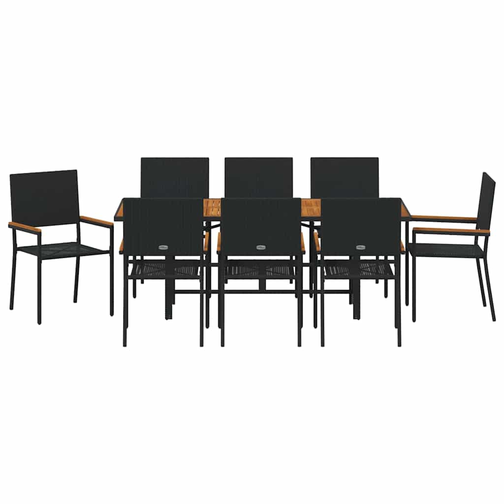Set da Pranzo per Giardino 9 pcs Nero e Marrone polyrattan