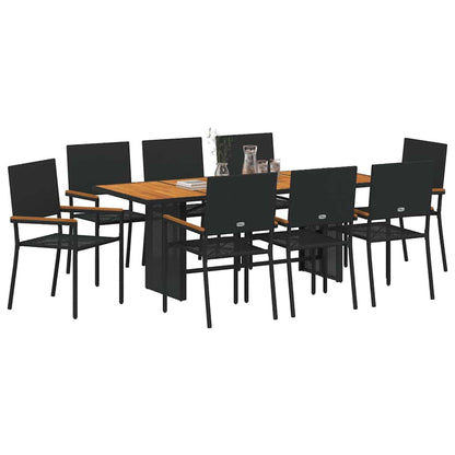 Set da Pranzo per Giardino 9 pcs Nero e Marrone polyrattan
