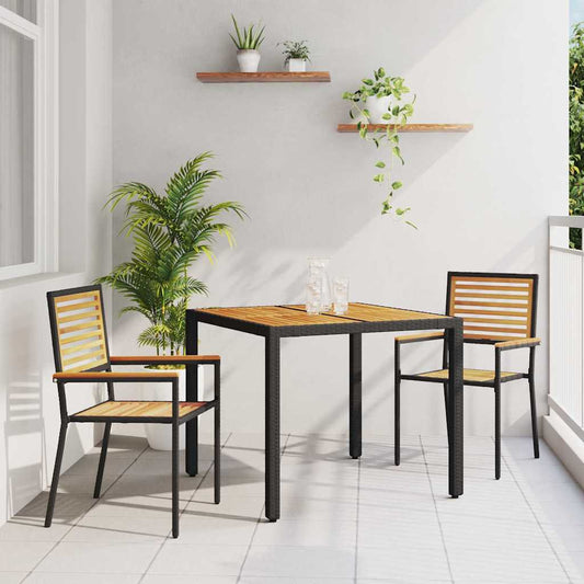 Set da Pranzo per Giardino 3 pcs Nero polyrattan