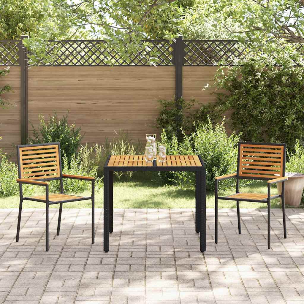 Set da Pranzo per Giardino 3 pcs Nero polyrattan