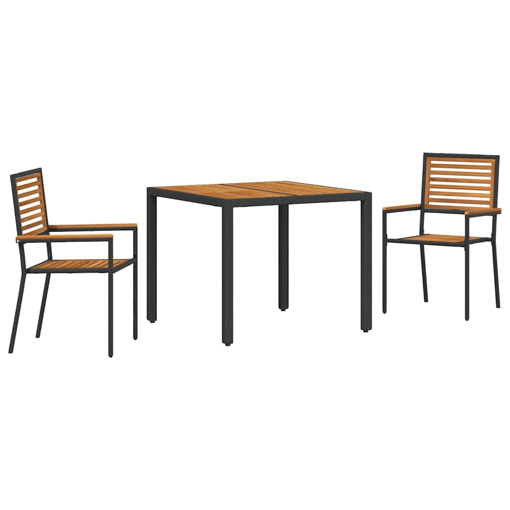 Set da Pranzo per Giardino 3 pcs Nero polyrattan