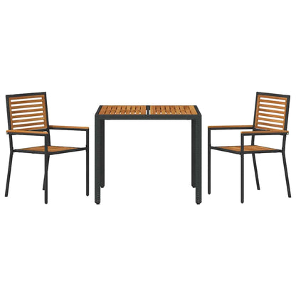 Set da Pranzo per Giardino 3 pcs Nero polyrattan