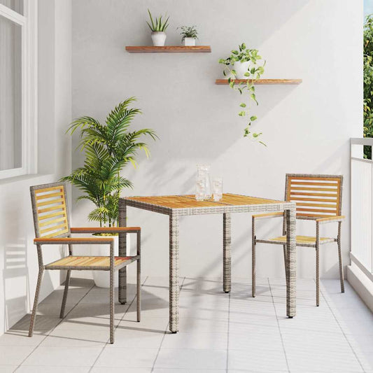 Set da Pranzo per Giardino 3 pz Grigio e Marrone polyrattan | homemem39