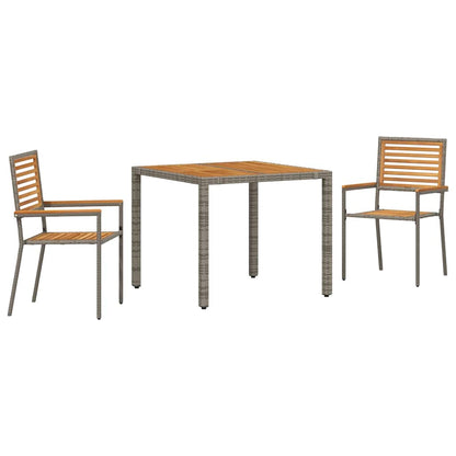 Set da Pranzo per Giardino 3 pcs Grigio polyrattan