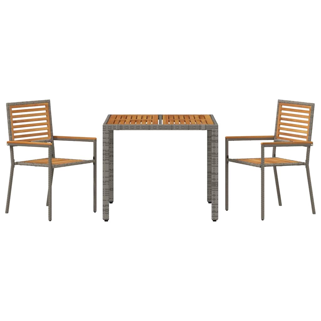 Set da Pranzo per Giardino 3 pcs Grigio polyrattan