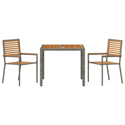 Set da Pranzo per Giardino 3 pcs Grigio polyrattan