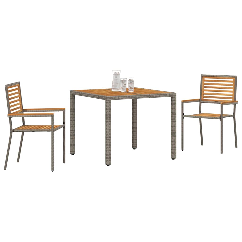 Set da Pranzo per Giardino 3 pcs Grigio polyrattan