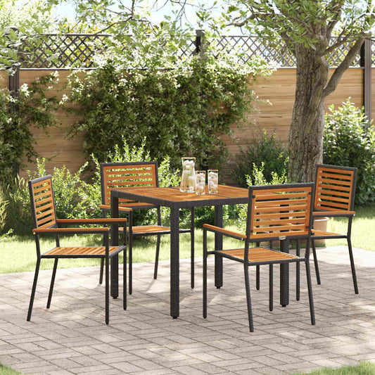 Set da Pranzo per Giardino 5 pcs Nero e Legno polyrattan