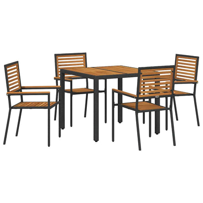 Set da Pranzo per Giardino 5 pcs Nero e Legno polyrattan