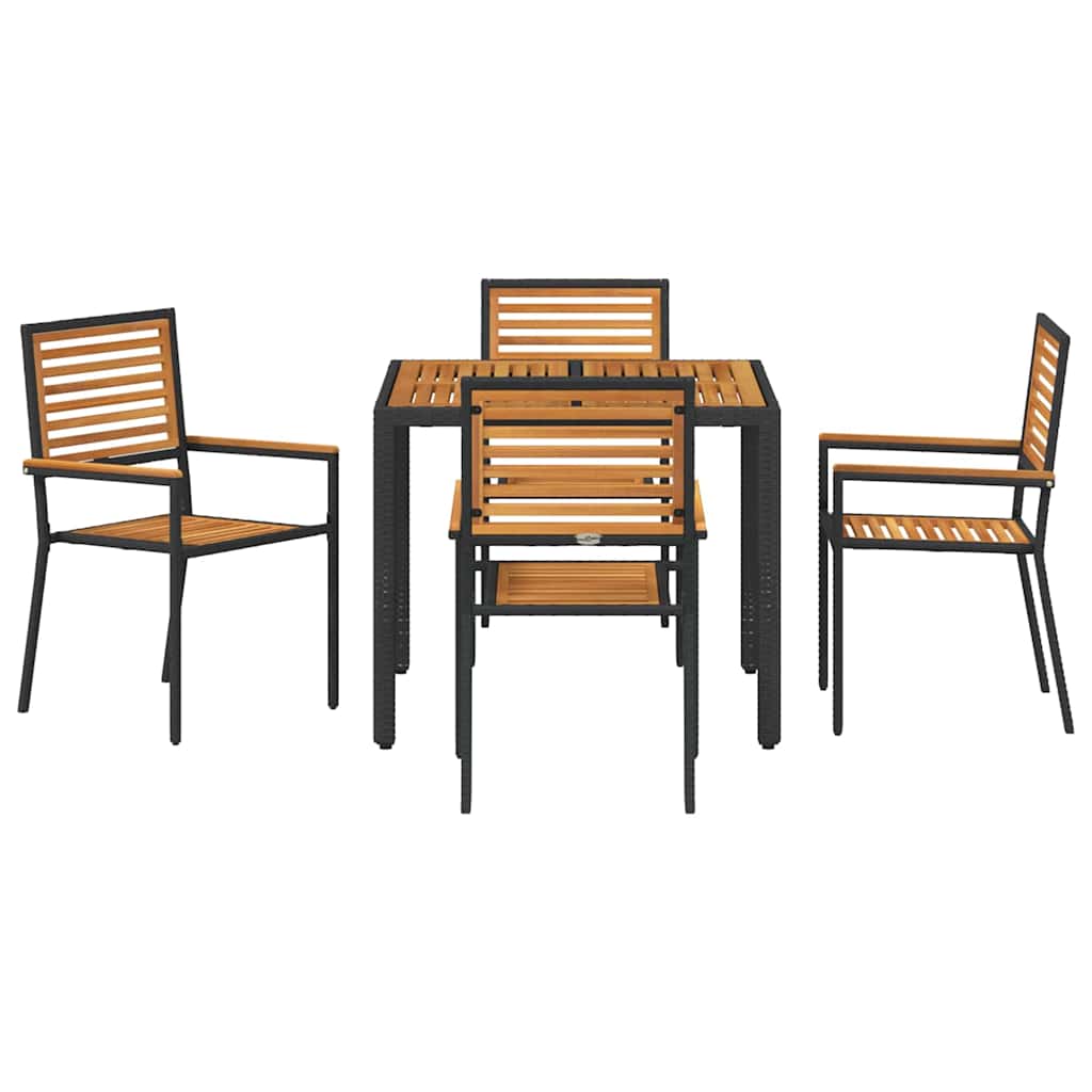 Set da Pranzo per Giardino 5 pcs Nero e Legno polyrattan