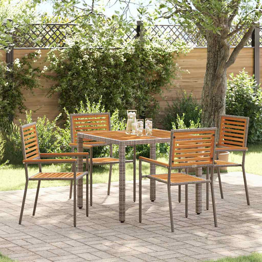 Set da Pranzo per Giardino 5 pz Grigio e Marrone polyrattan | homemem39