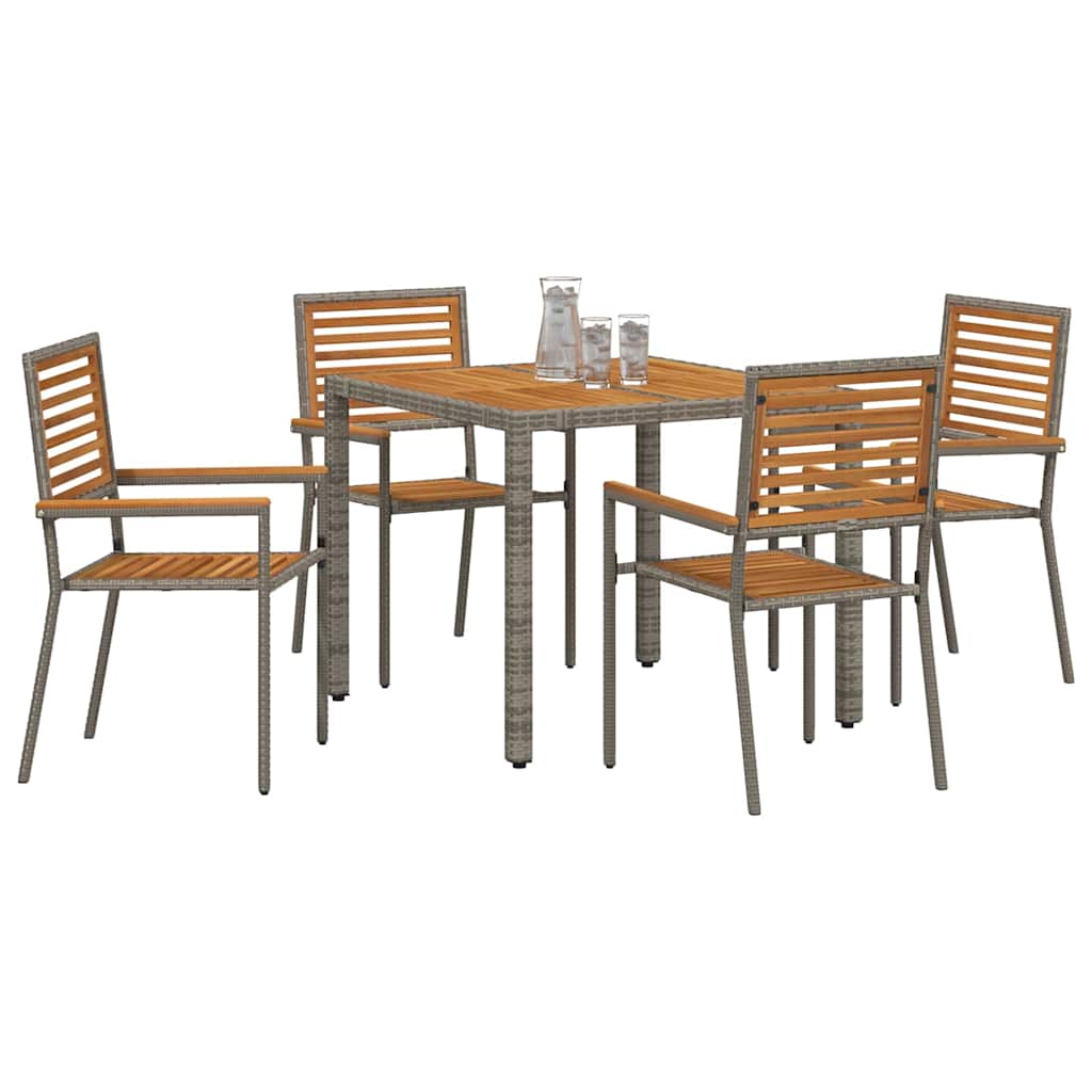Set da Pranzo per Giardino 5 pcs Grigio polyrattan