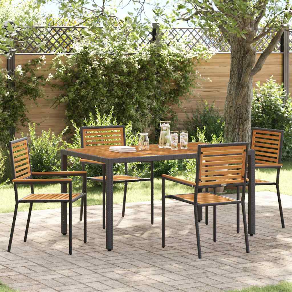 Set da Pranzo per Giardino 5 pcs Nero polyrattan