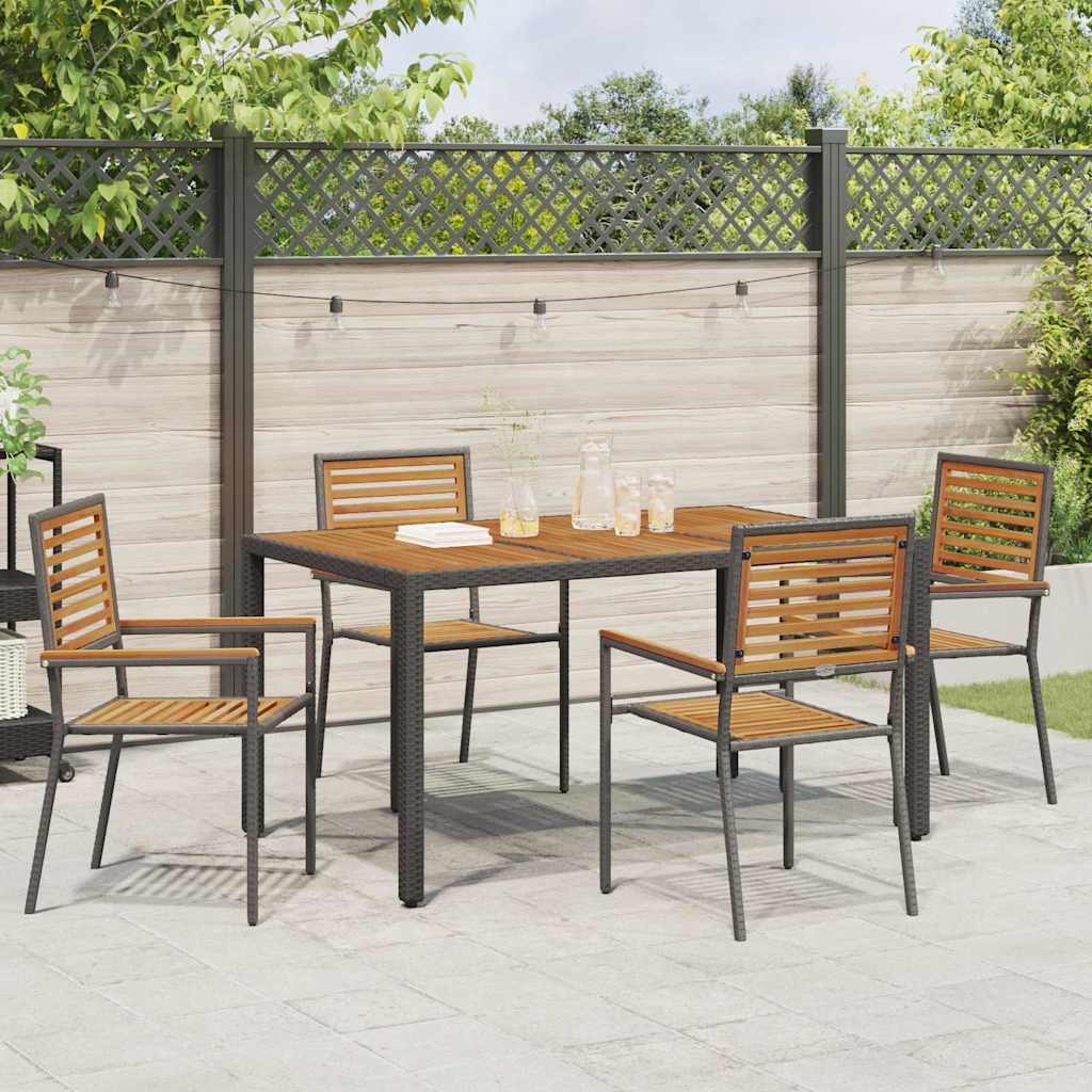 Set da Pranzo per Giardino 5 pcs Nero polyrattan