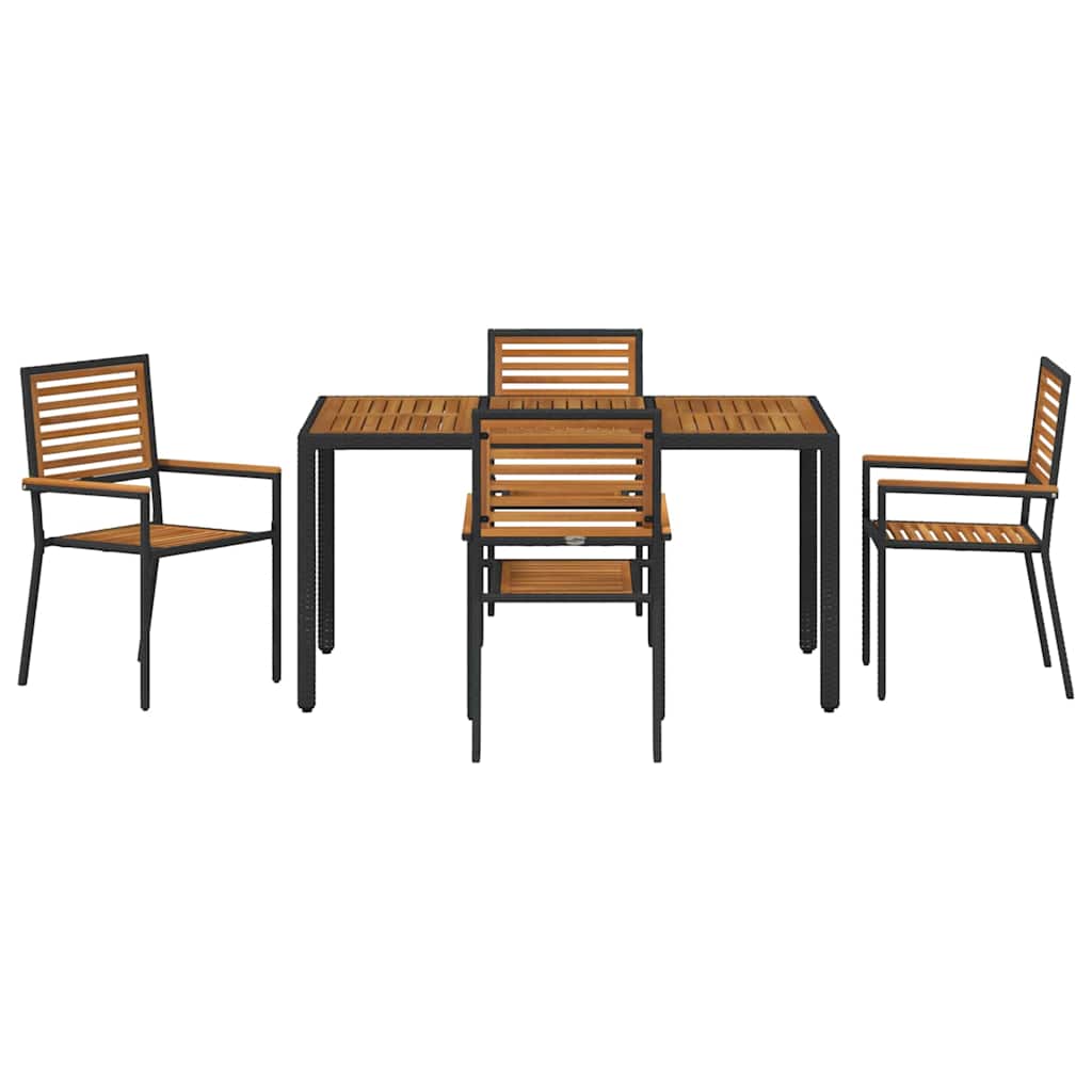 Set da Pranzo per Giardino 5 pcs Nero polyrattan